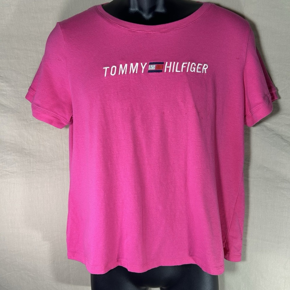 Tommy Hilfiger Sport Womens XL Pink Logo Short Sleeve Cotton T Shirt